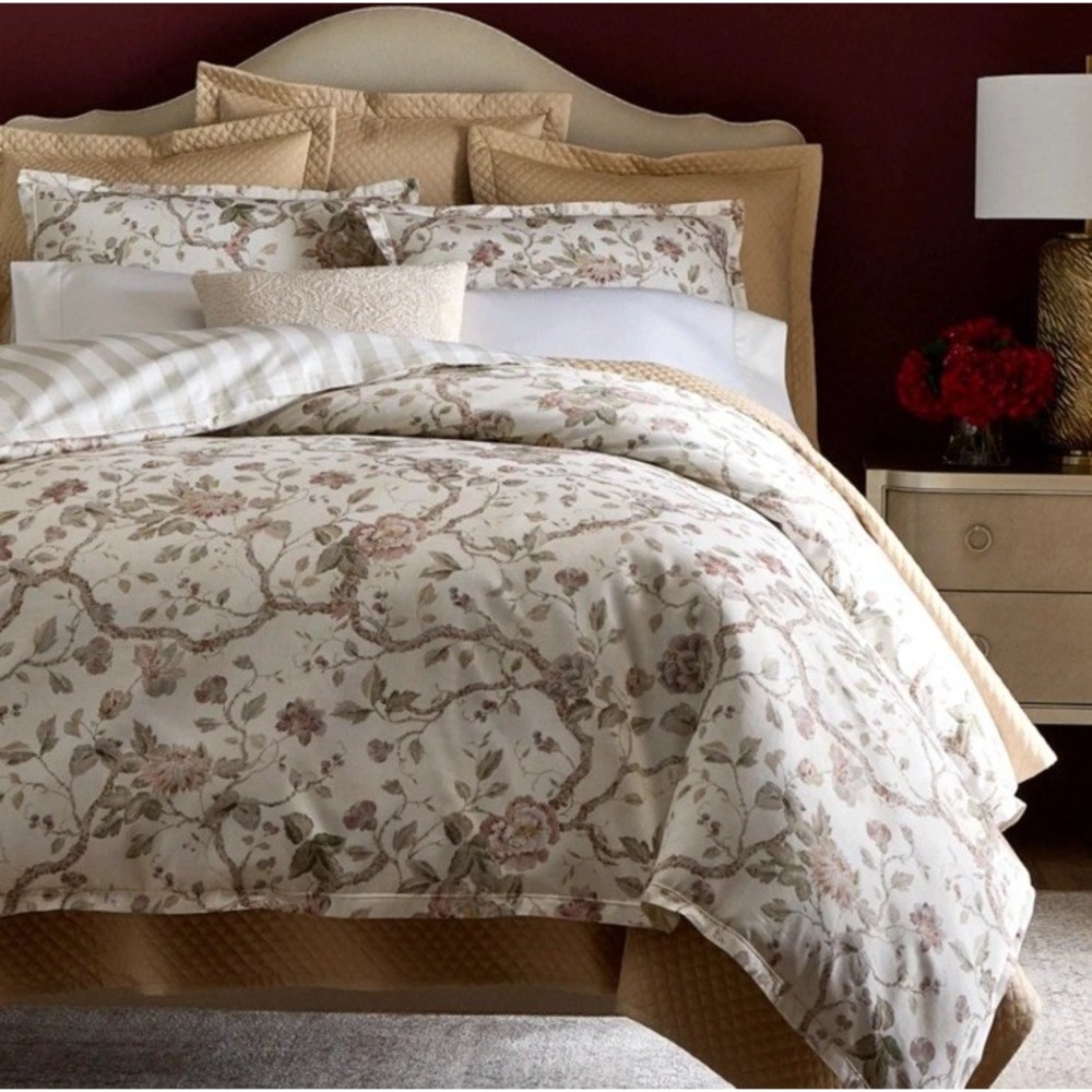 Ralph Lauren Elsie Reversible Jacobean Floral Striped King Duvet Cover $500